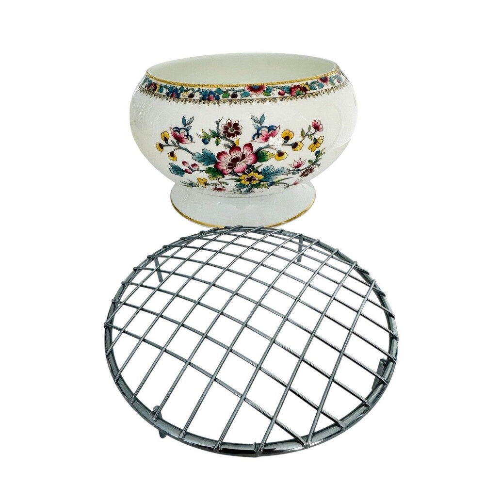 Coalport China Ming Rose Rose Bowl Wire Frog For Flowers 6"W x 4"H Vintage Rare - Picture 7 of 12
